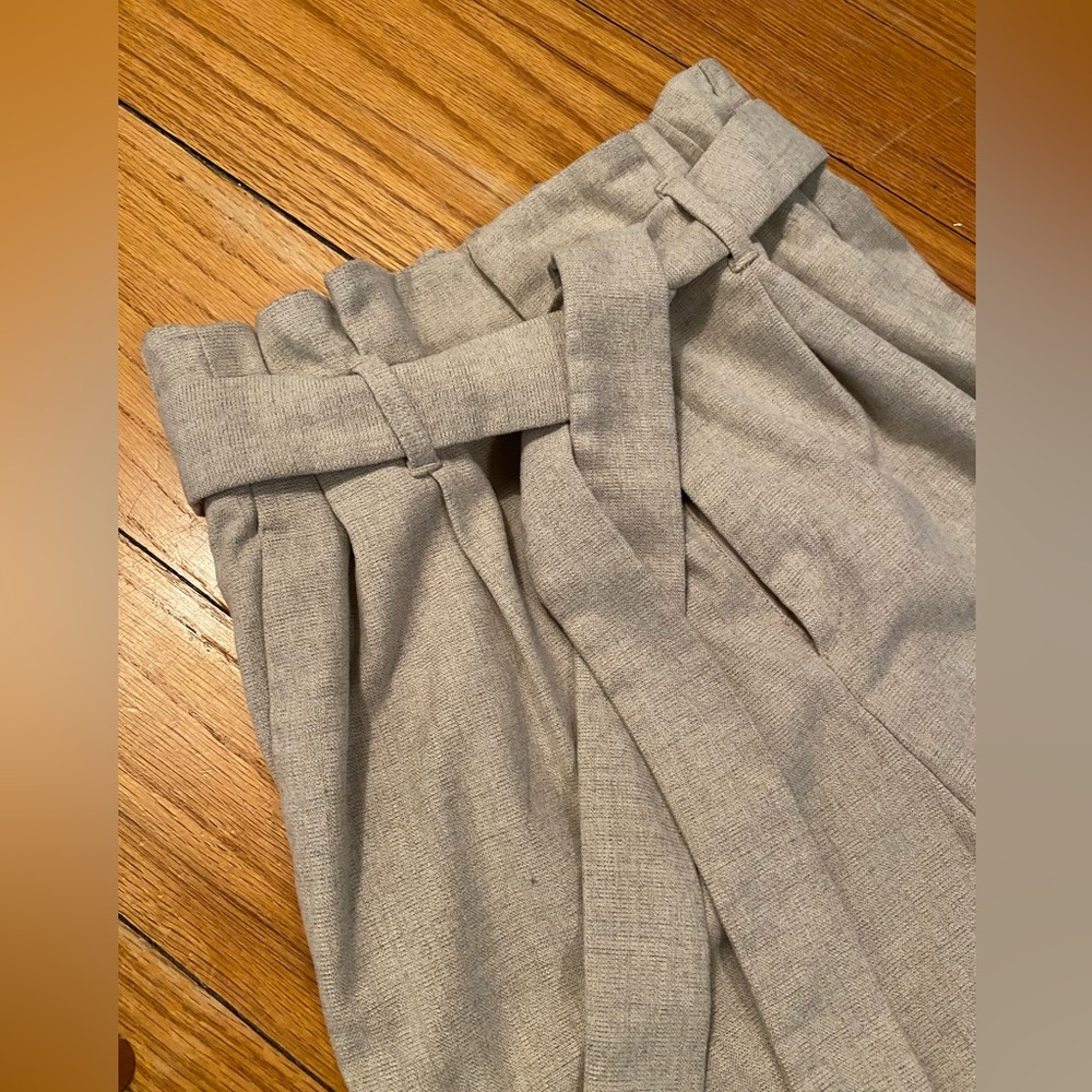 Oatmeal wool cinched-waist trouser